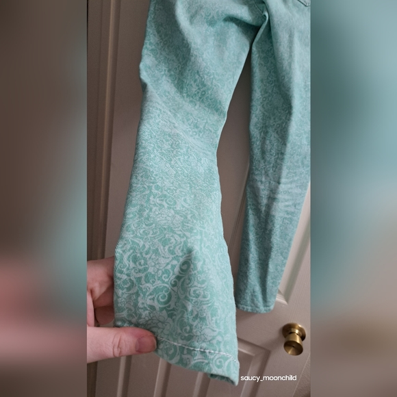 Bisou Bisou • Seafoam Green Pastel Spring Floral Printed Skinny Jeans Womens 10 - Picture 2 of 11